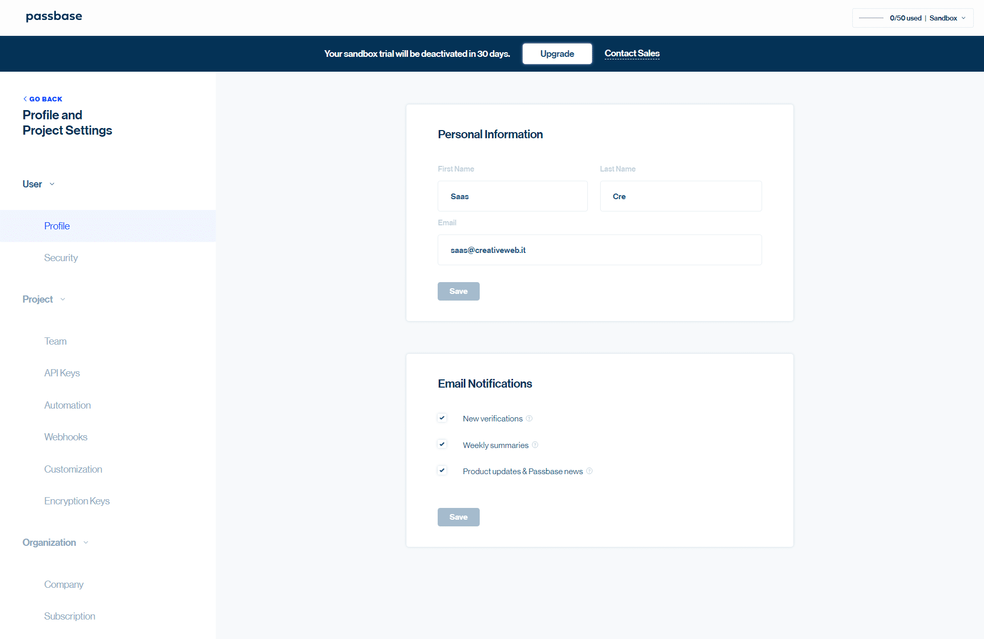 PassBase User Profile