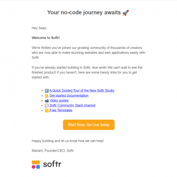 Softr Welcome Email