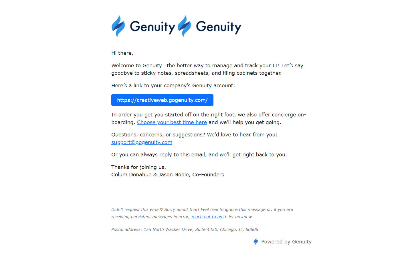 Genuity Welcome Email