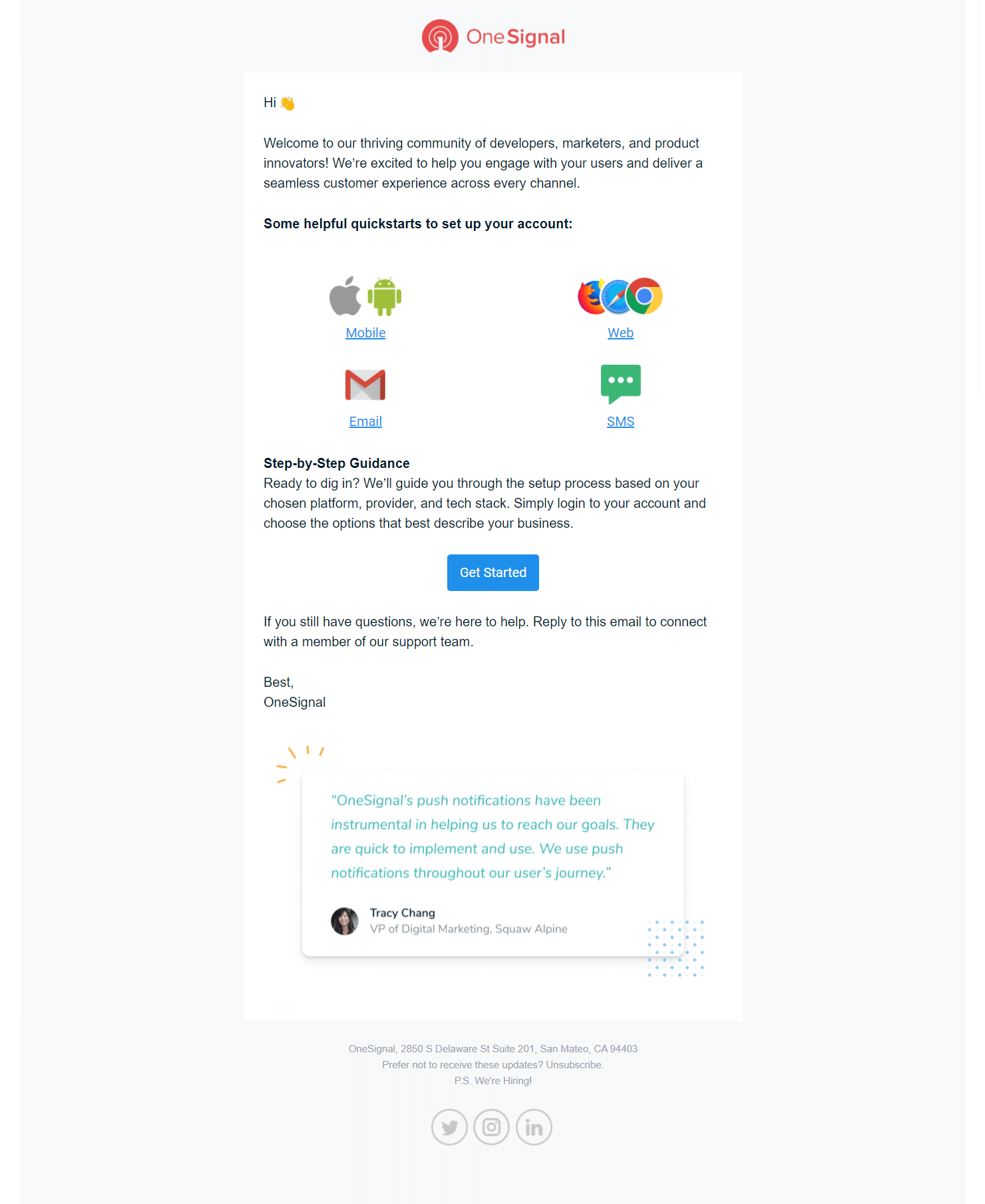 OneSignal Welcome Email