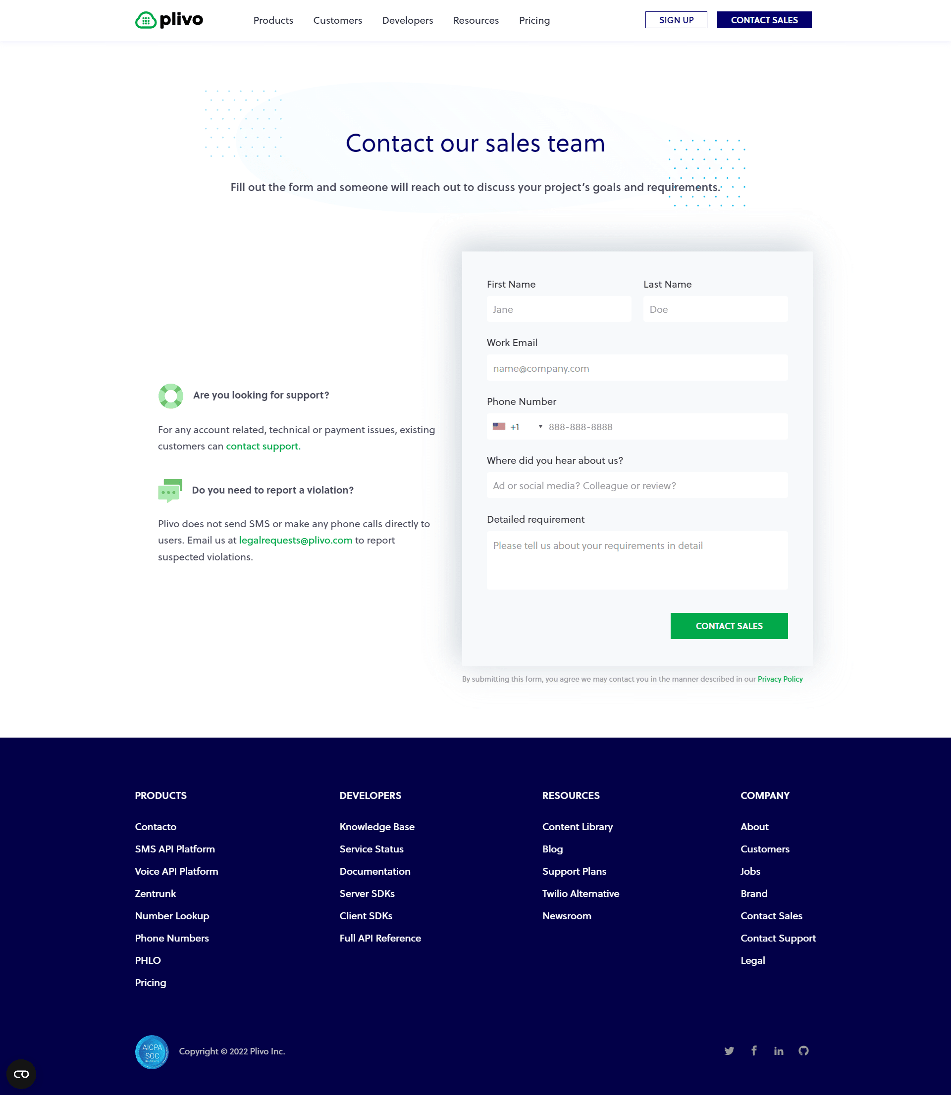 Plivo Landing Page