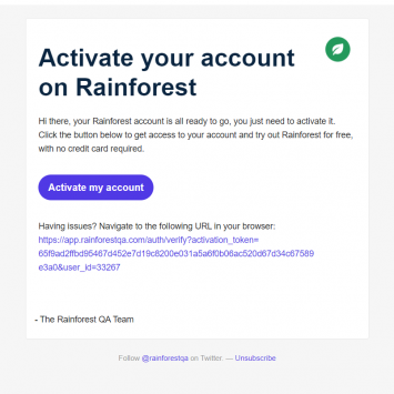 Rainforest Account Activation