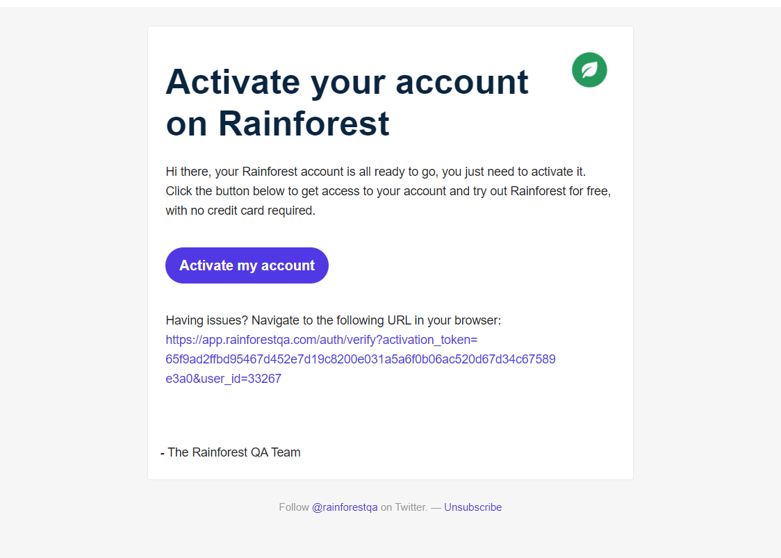 Rainforest Account Activation