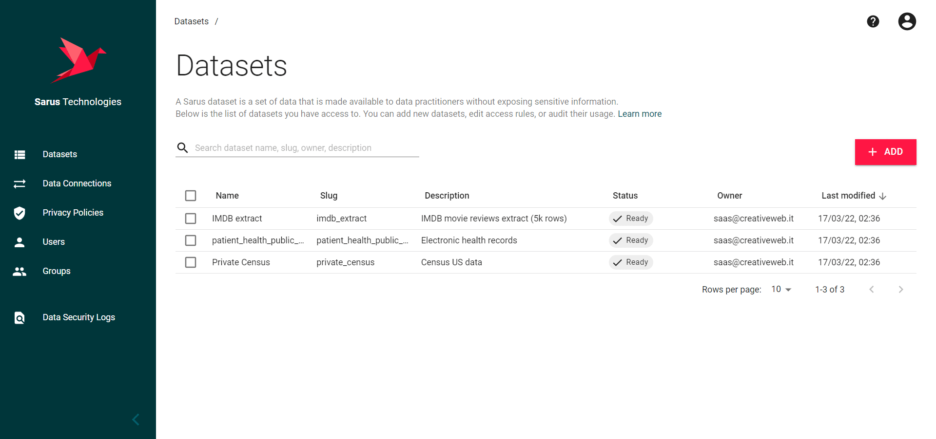 Sarus Dashboard