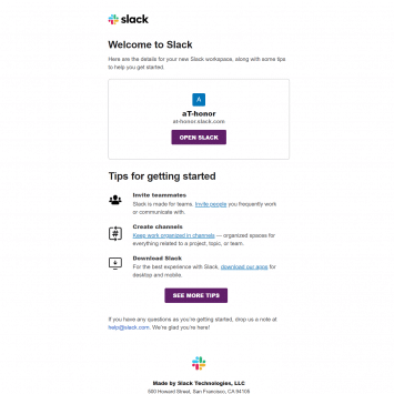 Slack Welcome Email