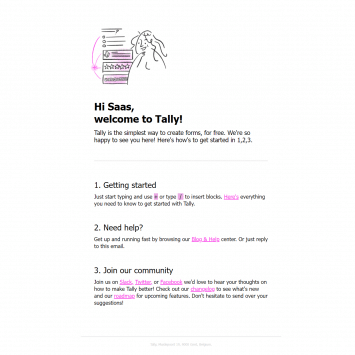 Tally Welcome Email