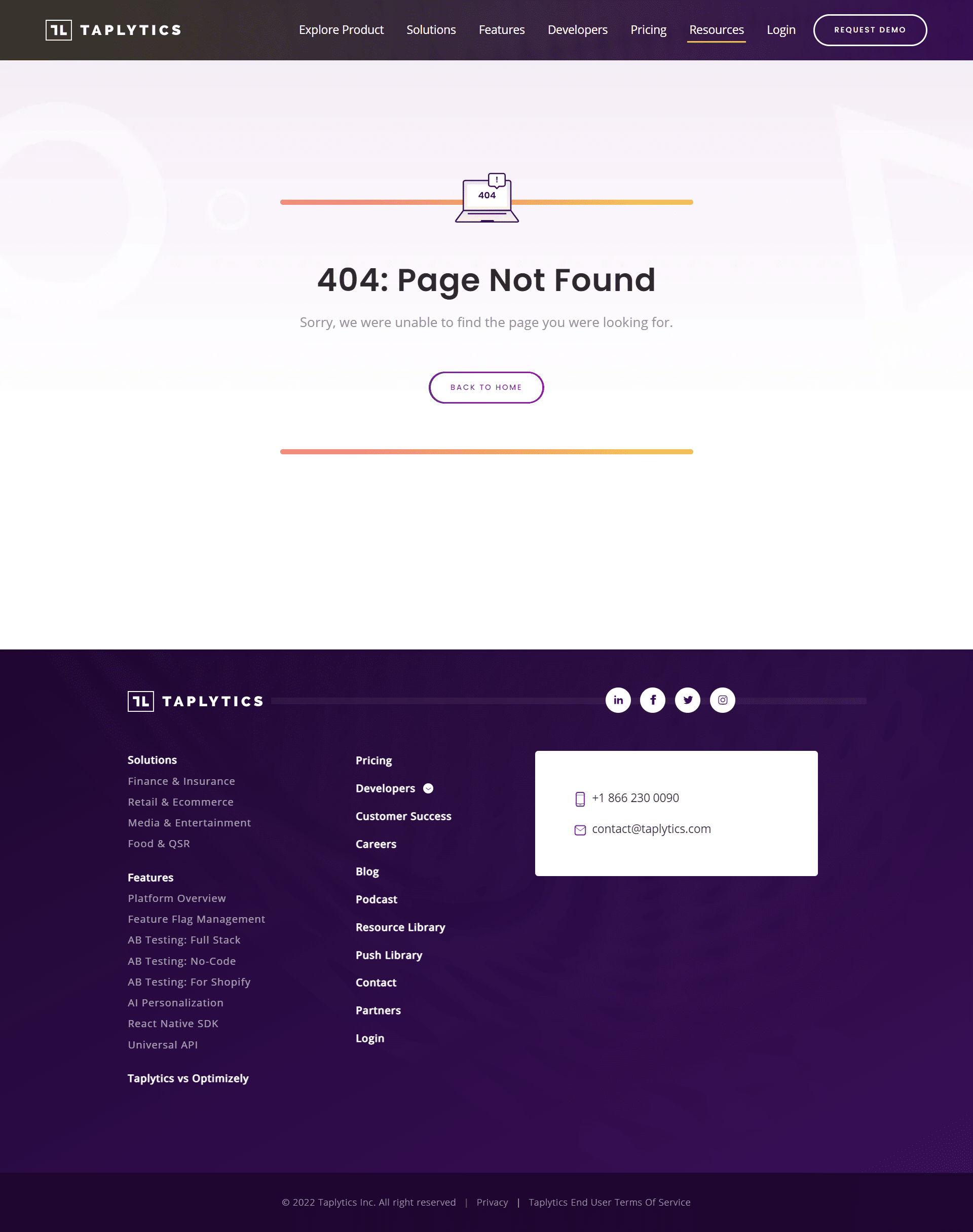 Taplytics 404 Page Not Found