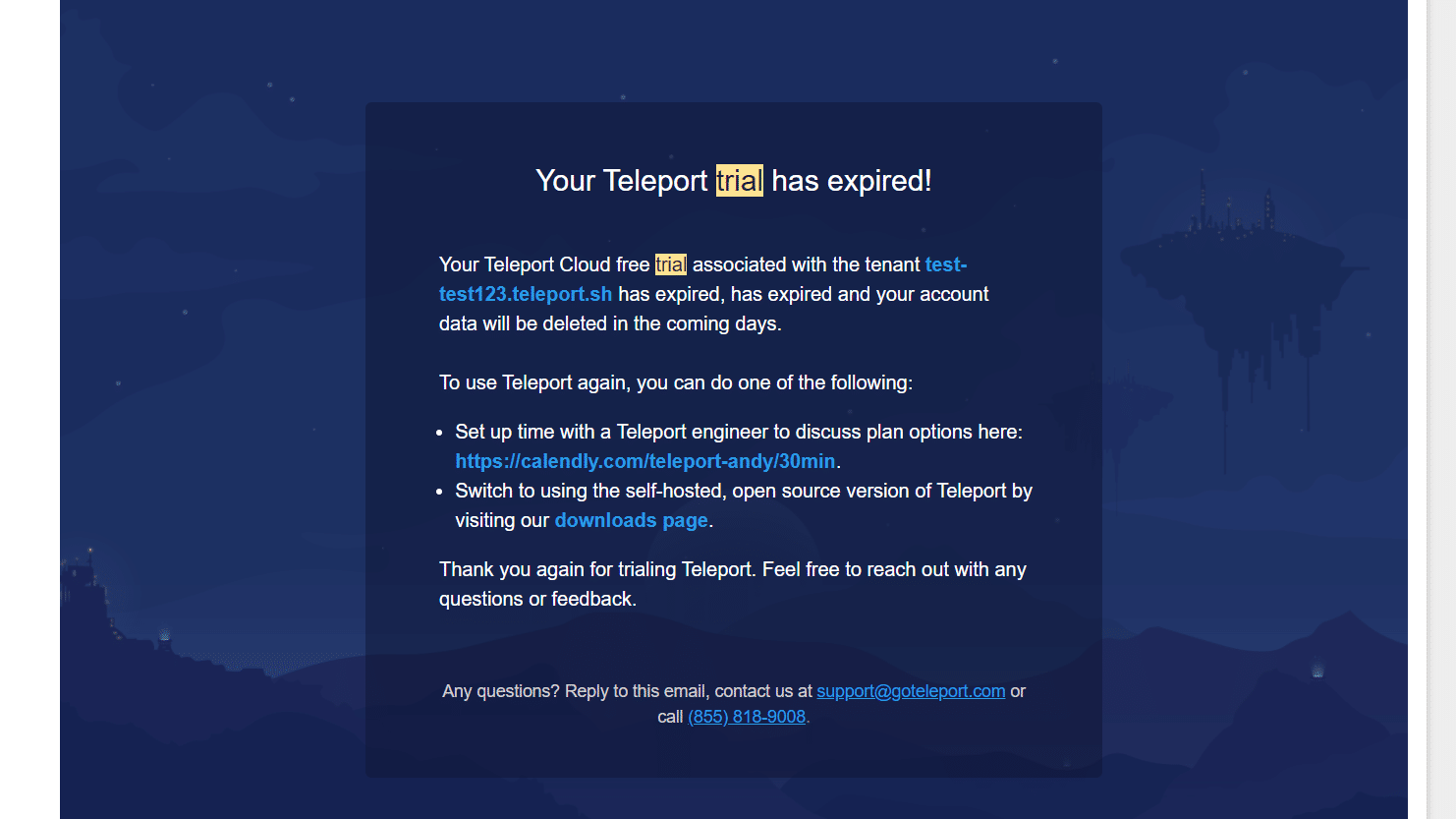 Teleport Trial Expiration