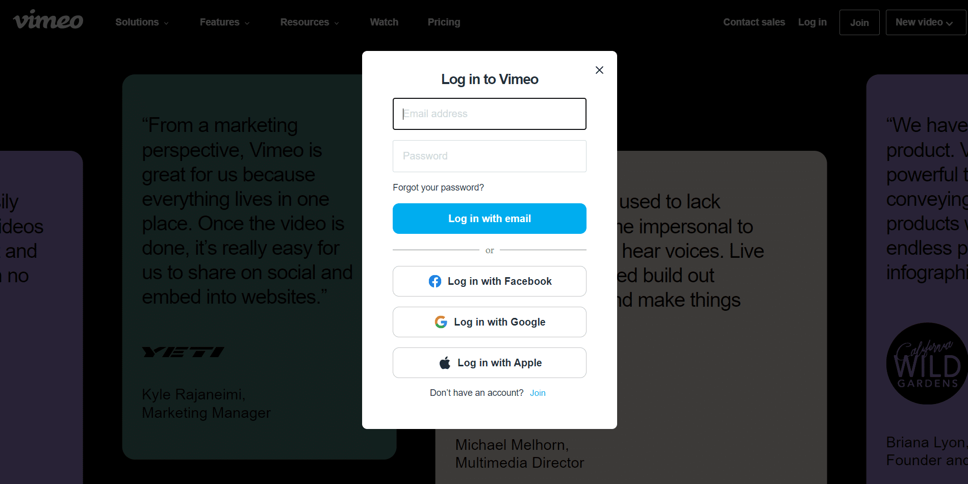 Vimeo Login