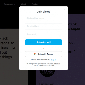 Vimeo Signup