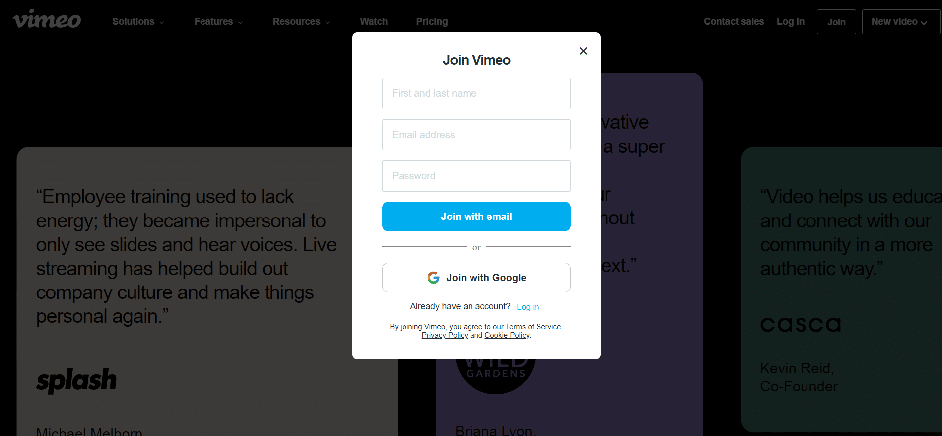 Vimeo Signup