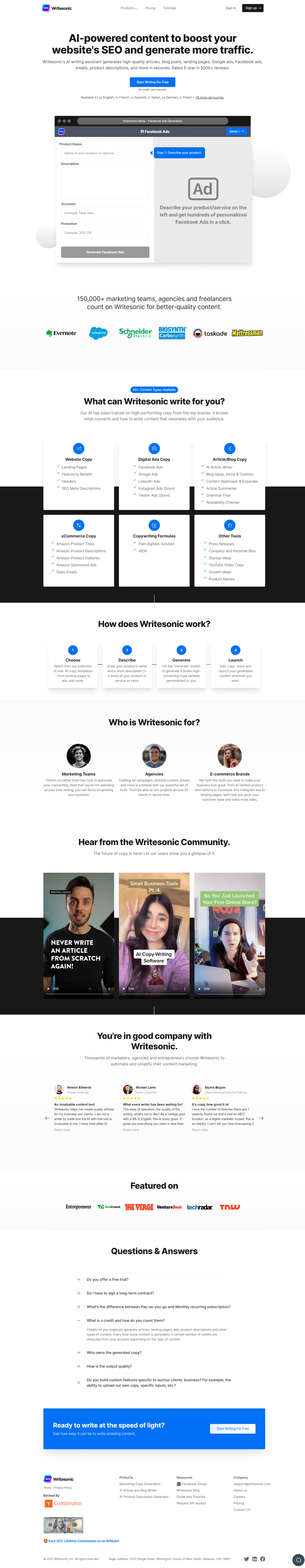 Writesonic Homepage