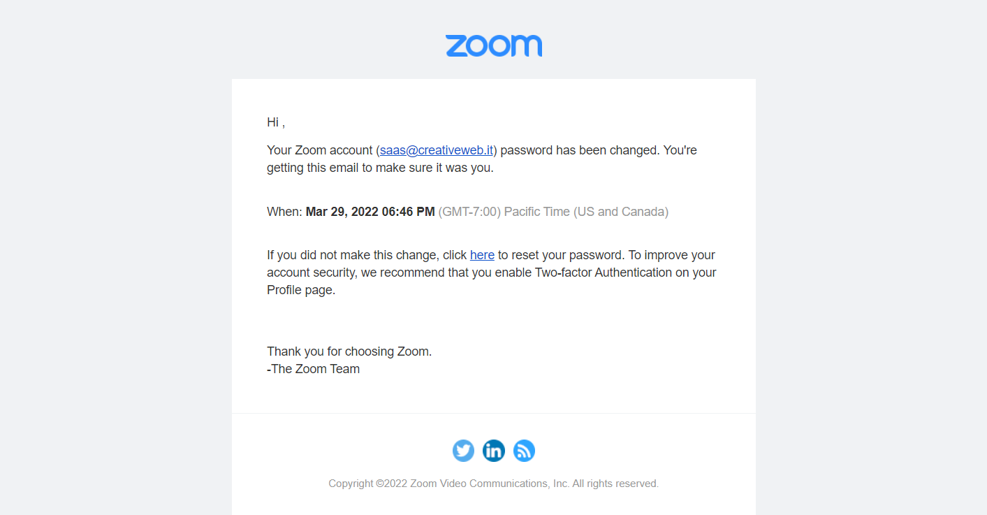 Zoom Welcome Email