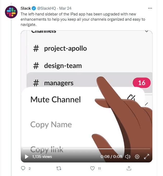 Slack b2b Twitter example