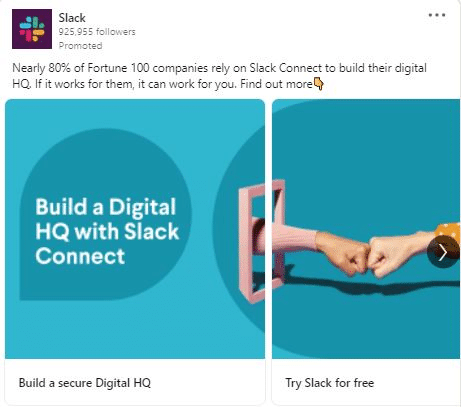 Slack b2b Linkedin example