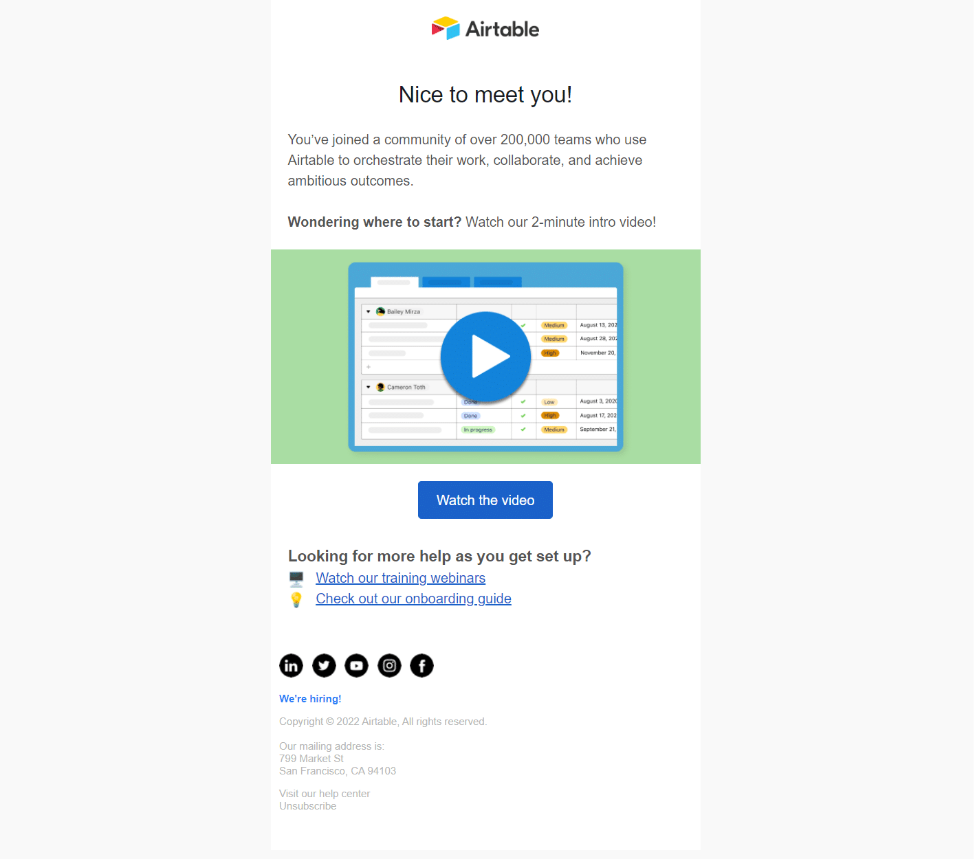 Airtable Welcome Email