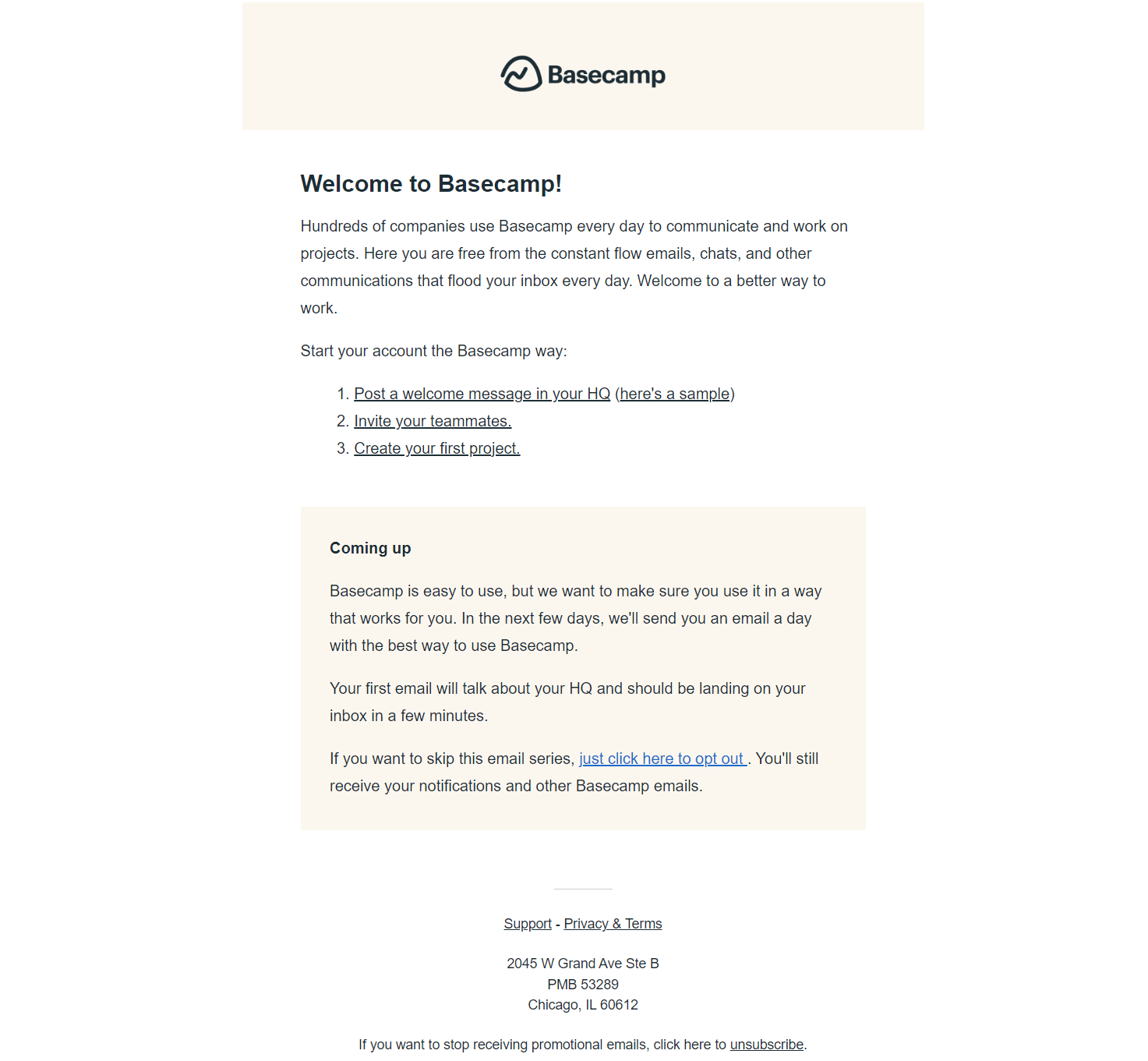 Basecamp Welcome Email