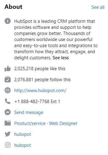 hubspot Facebook b2b example