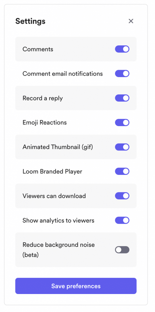 Loom Video Settings