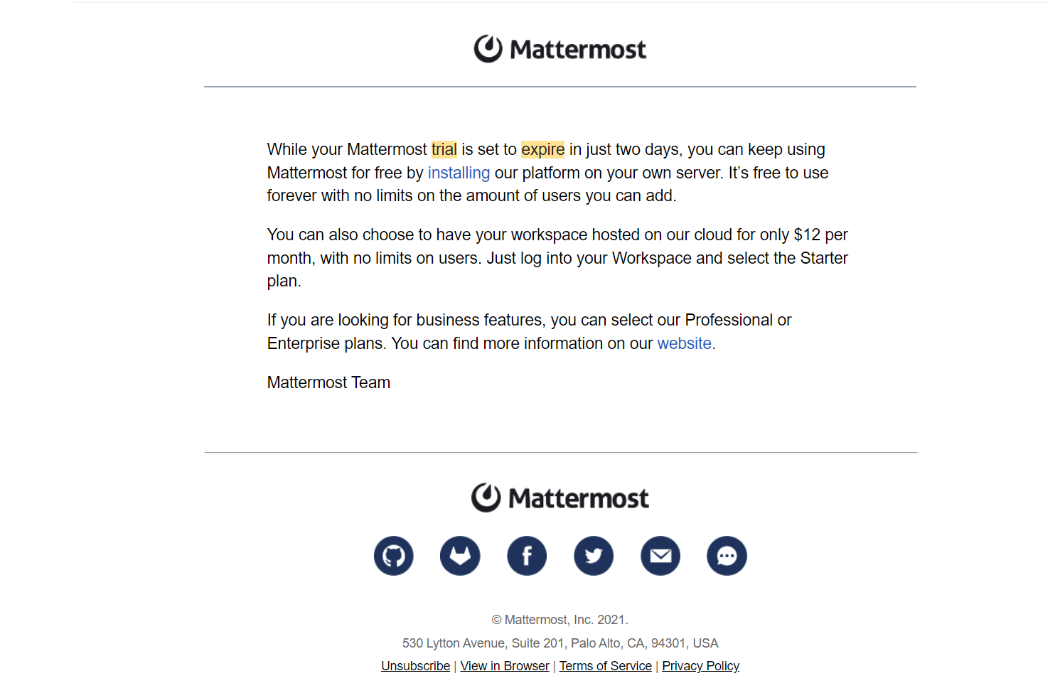 Mattermost Trial Expiration