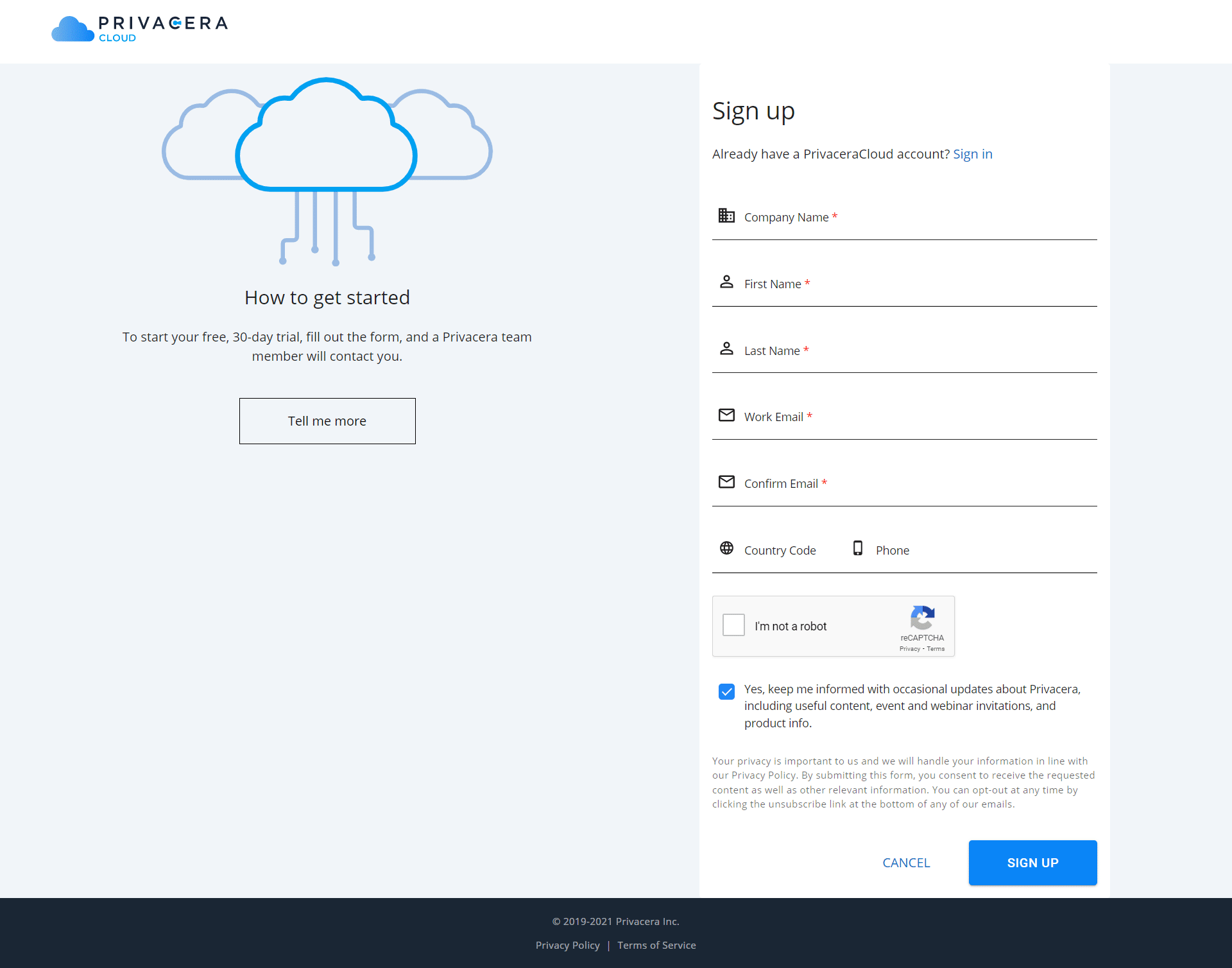 PrivaceraCloud Signup