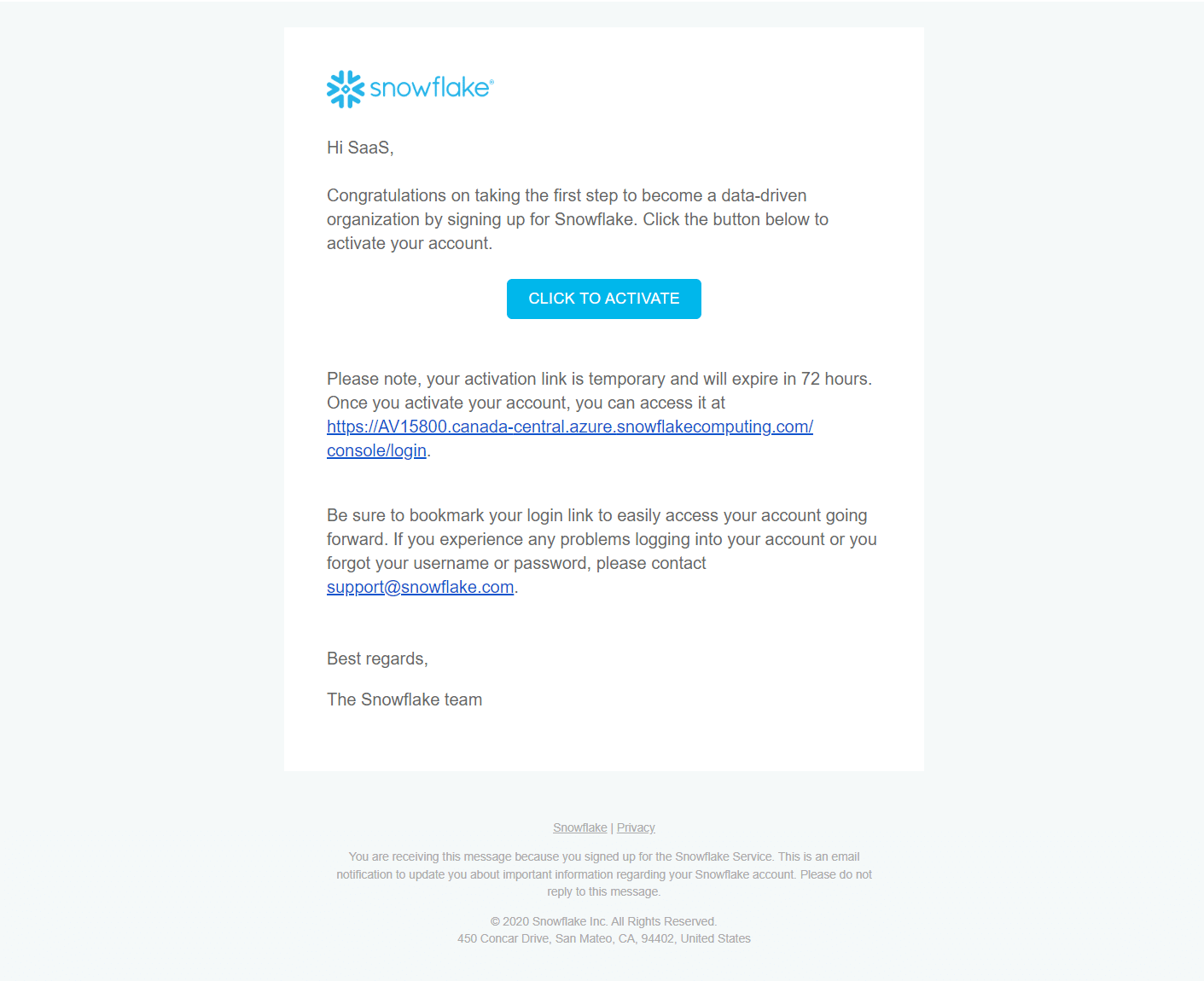 Snowflake Account Activation