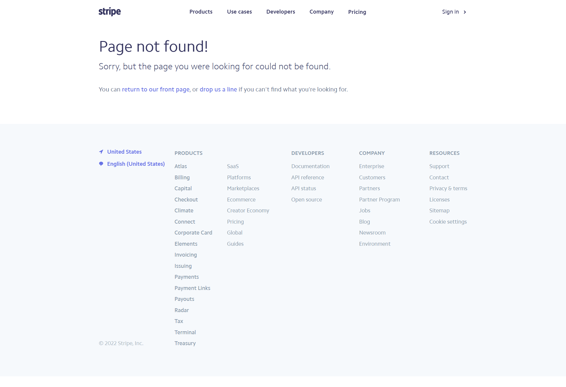 Stripe 404 Page Not Found