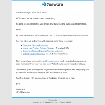 Yesware Welcome Email