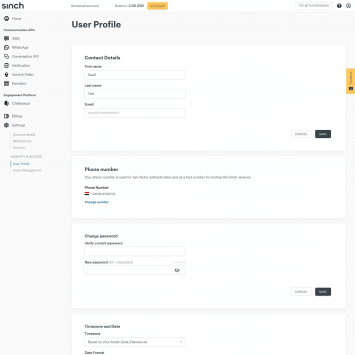 Sinch User Profile