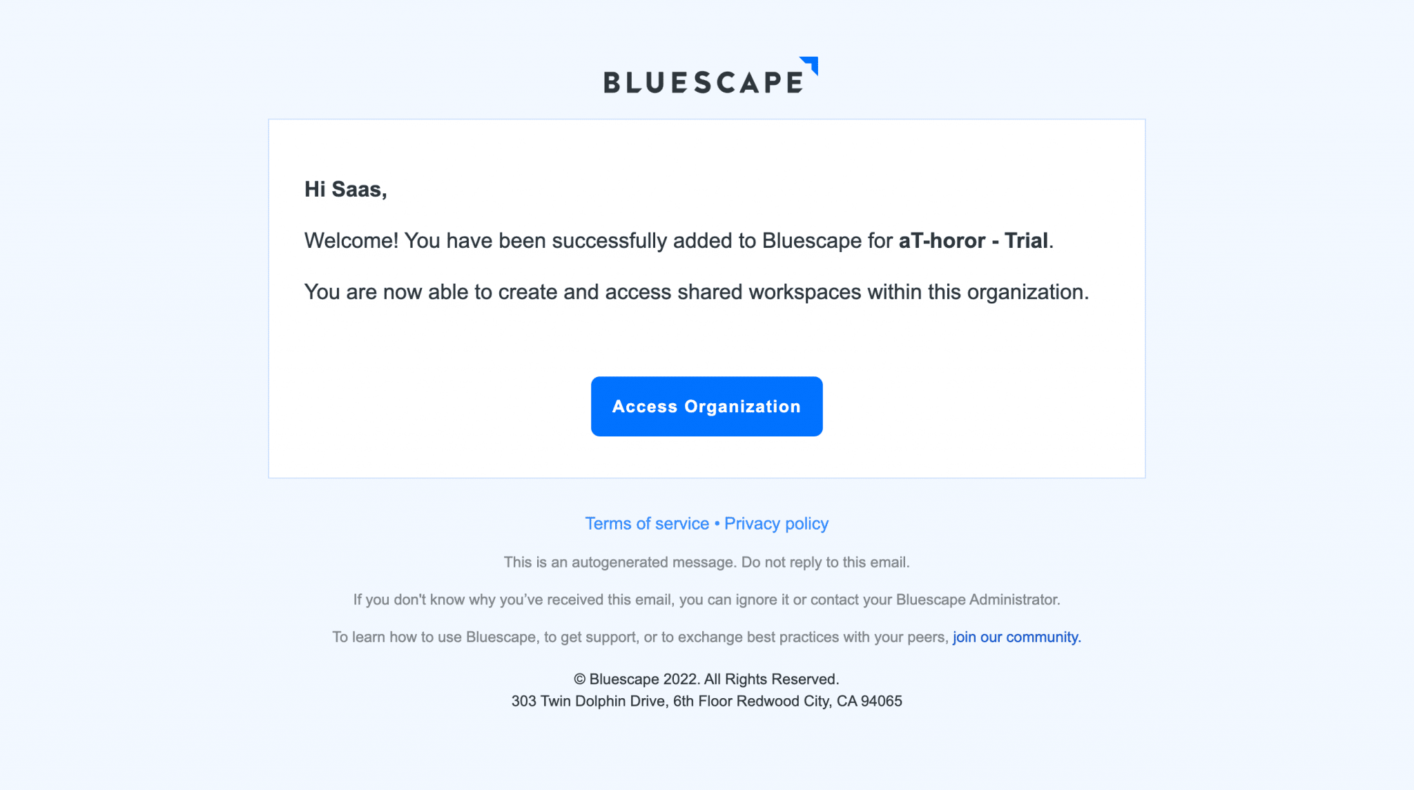 Bluescape Welcome Email