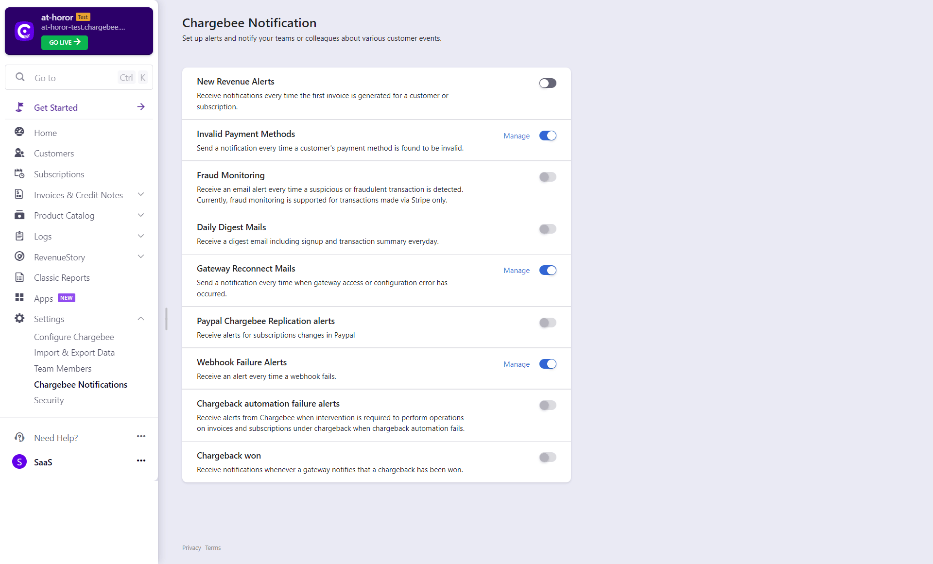 Chargebee Notifications