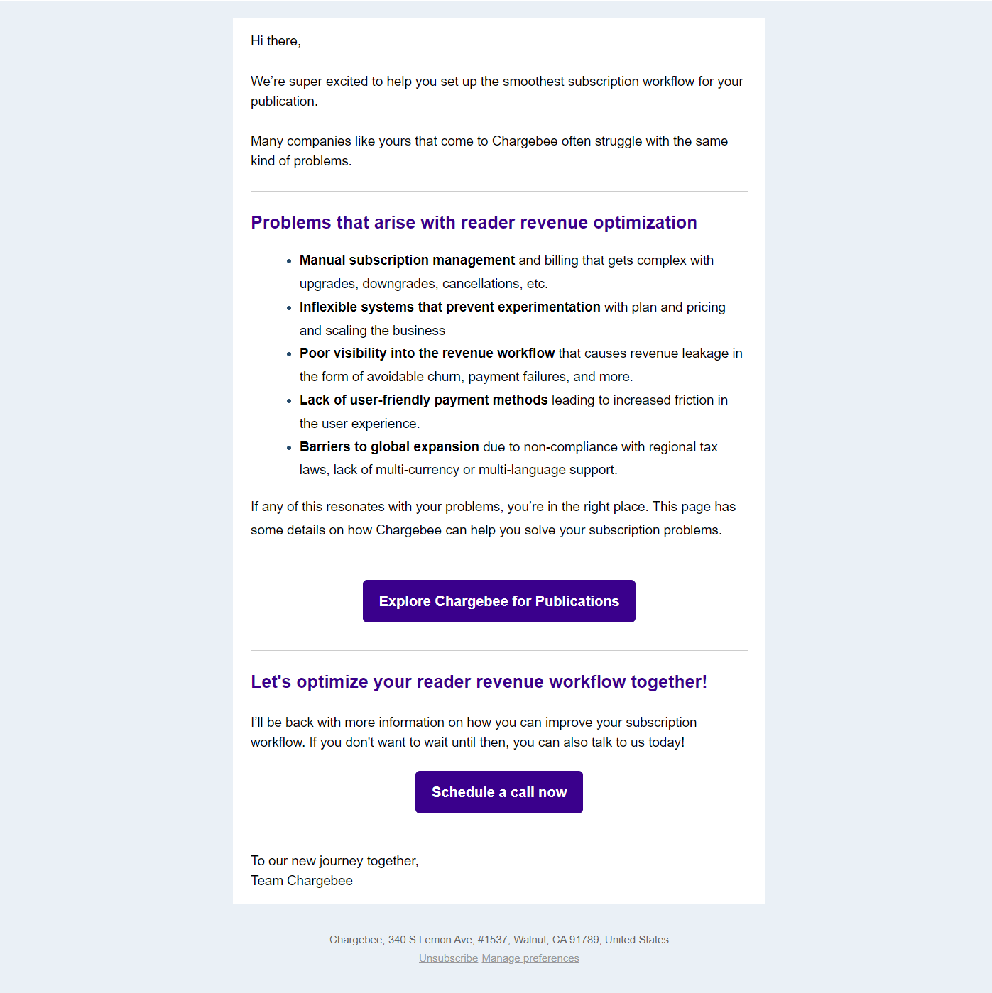 Chargebee Welcome Email