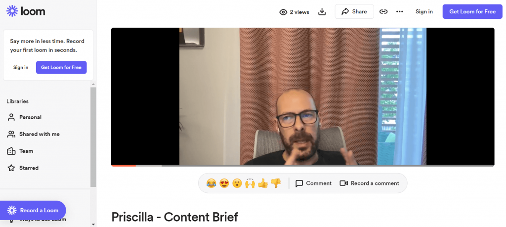 content brief with loom video