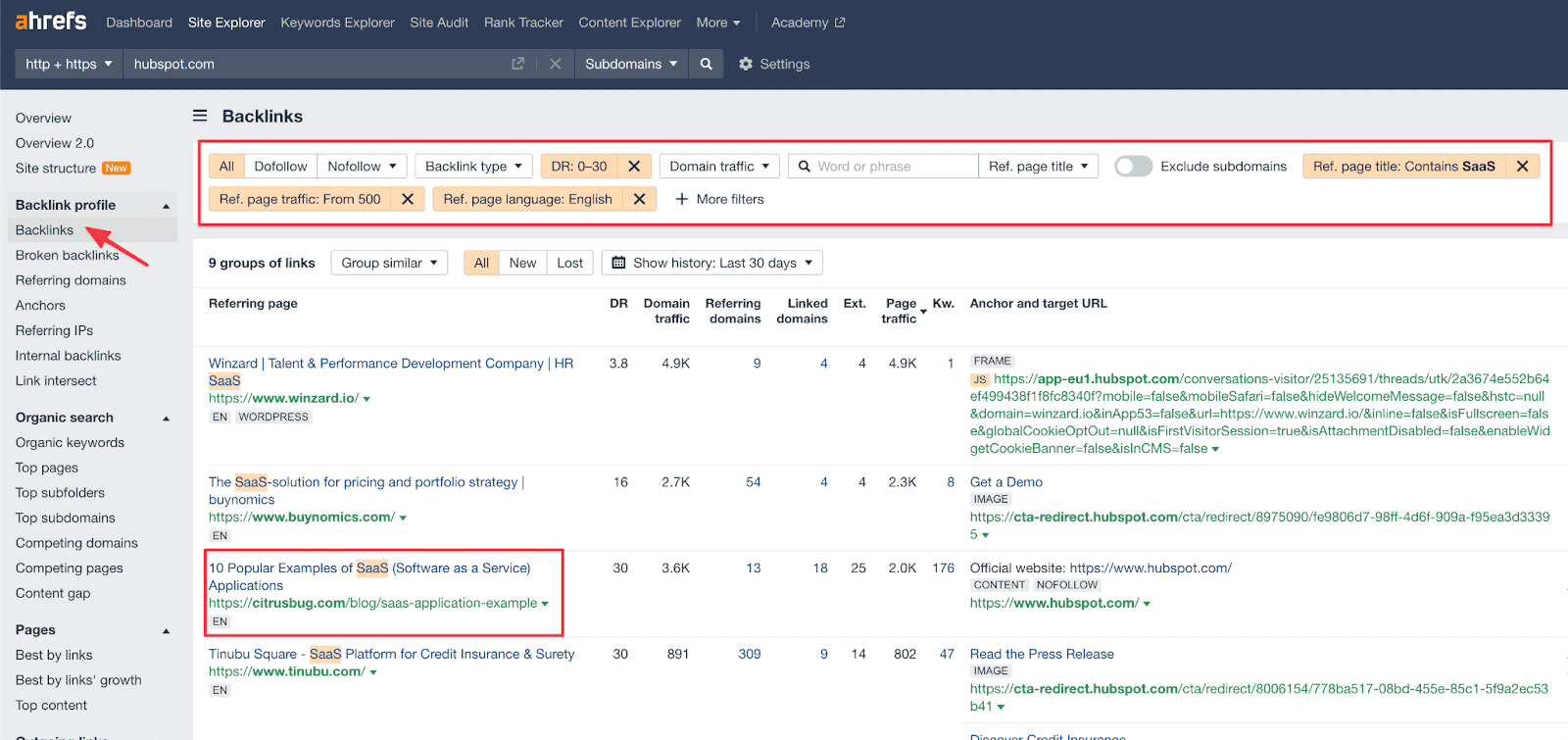 Competitors backlink profile