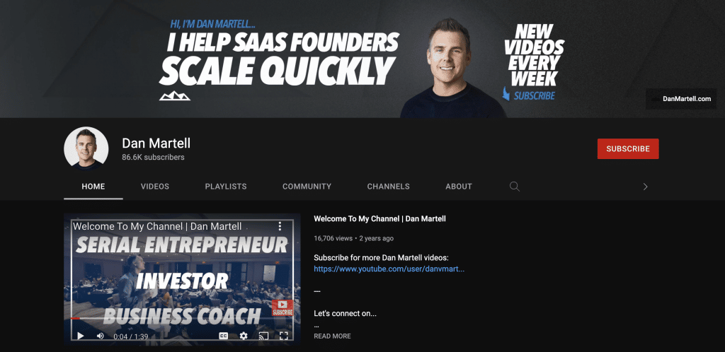 Dan Martell Best Youtube channel for SaaS startups