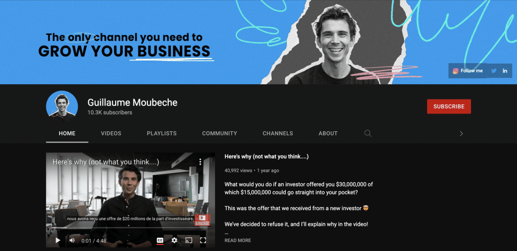 Guillaume Moubeche best SaaS youtube channel