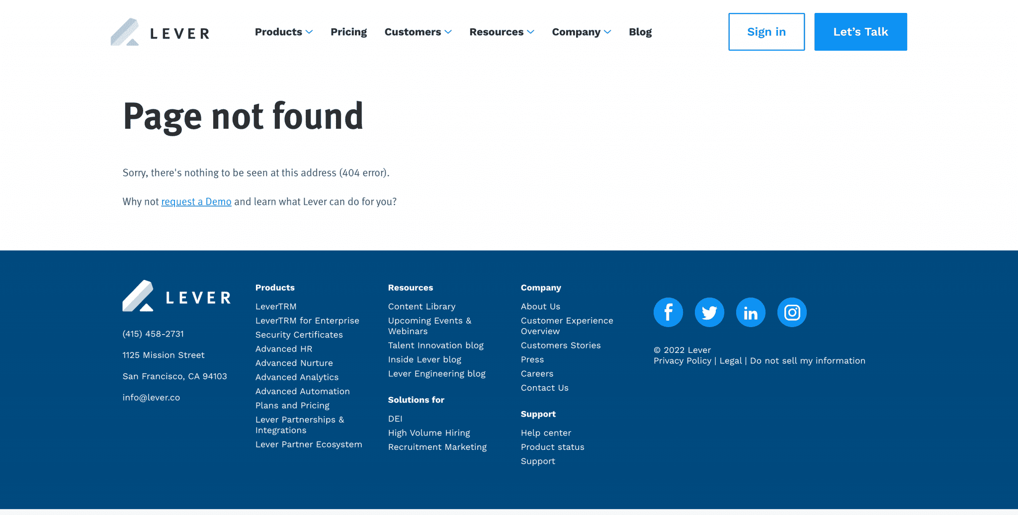 Lever 404 Page Not Found