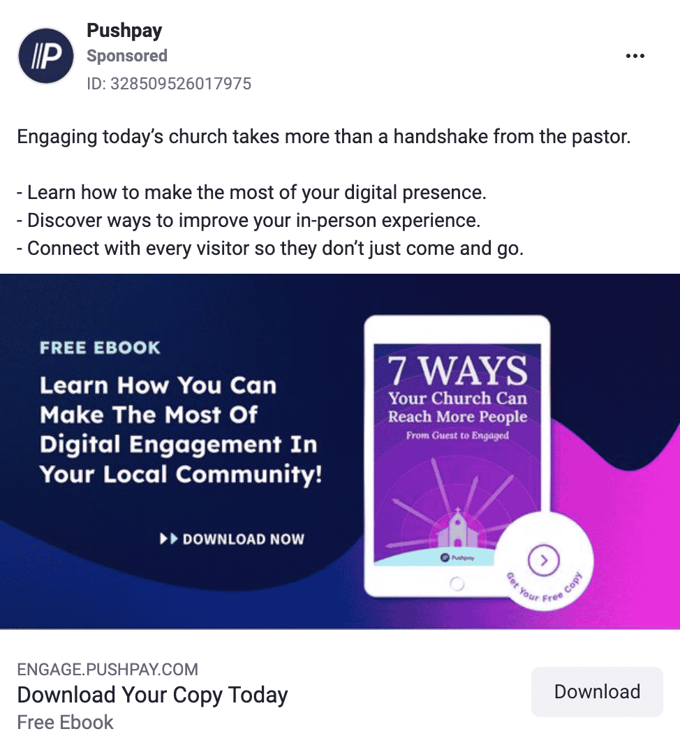 Pushpay Facebook Ads 1