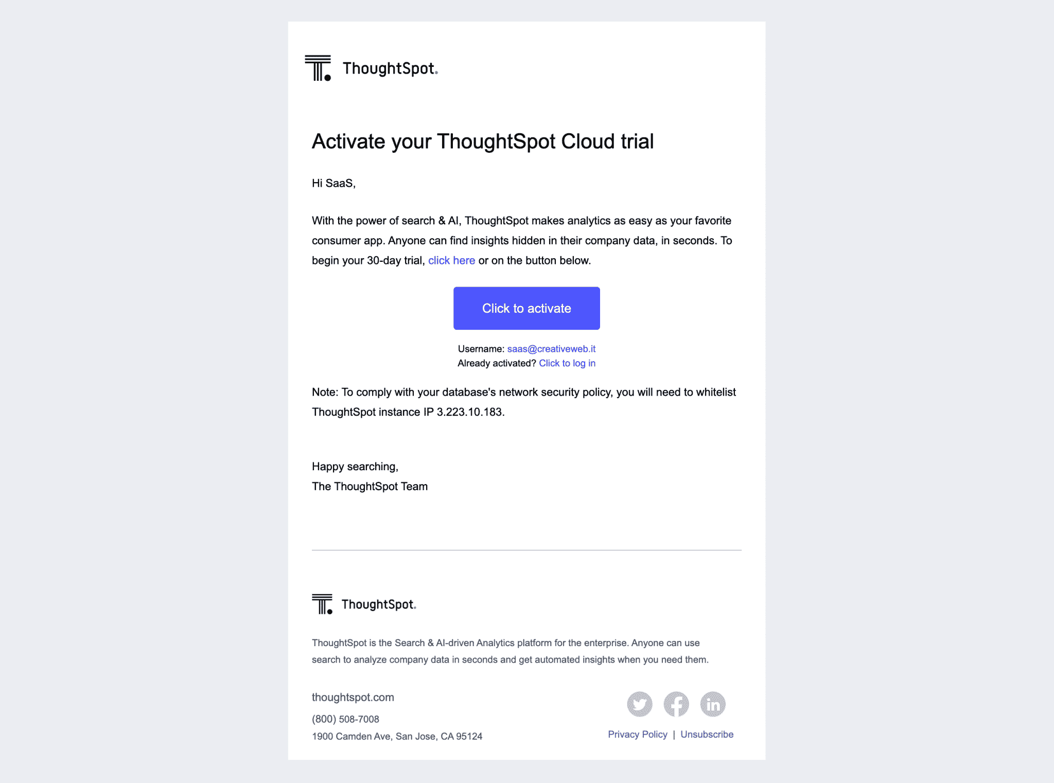 ThoughtSpot Account Activation