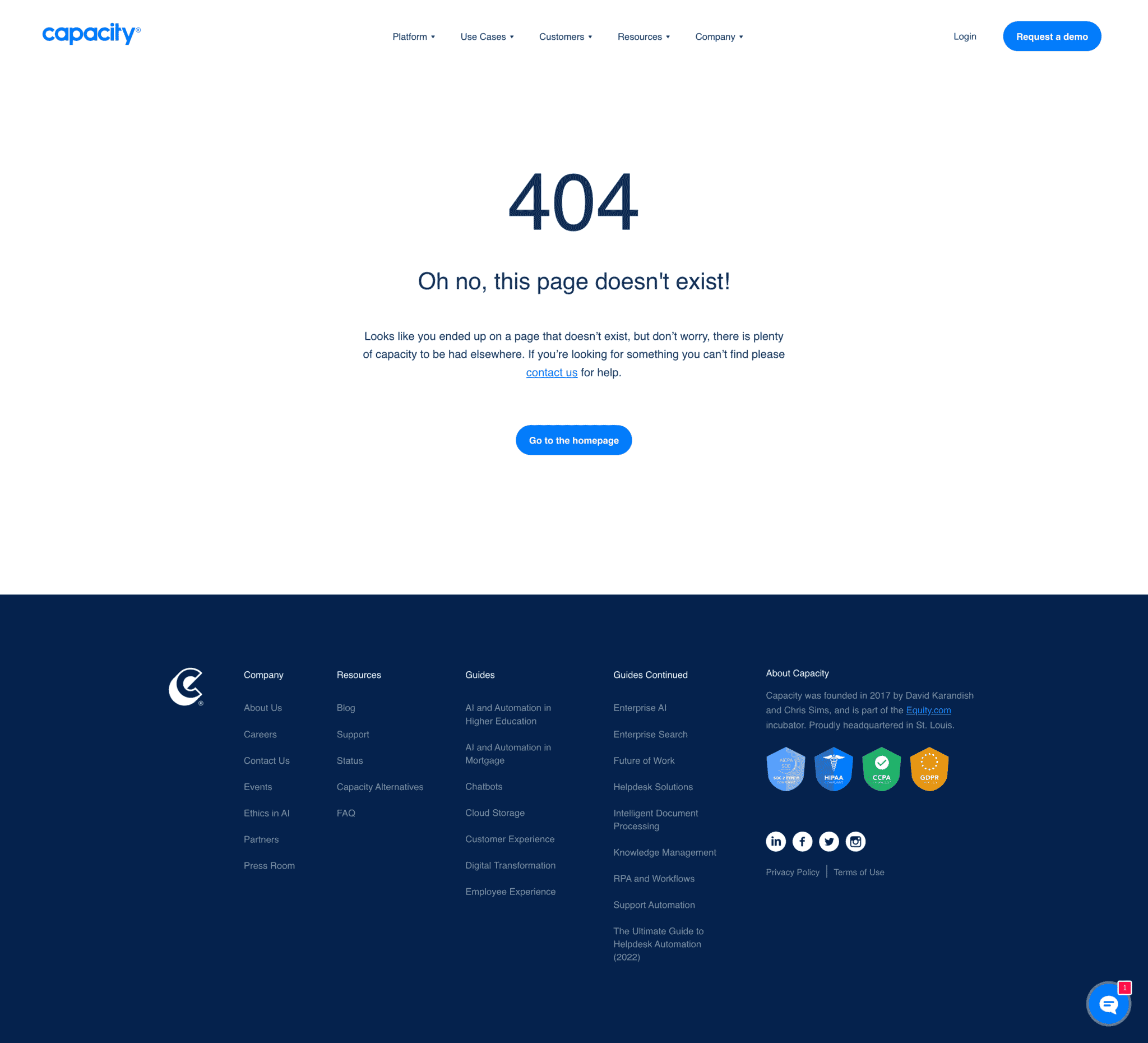 Capacity 404 Page Not Found