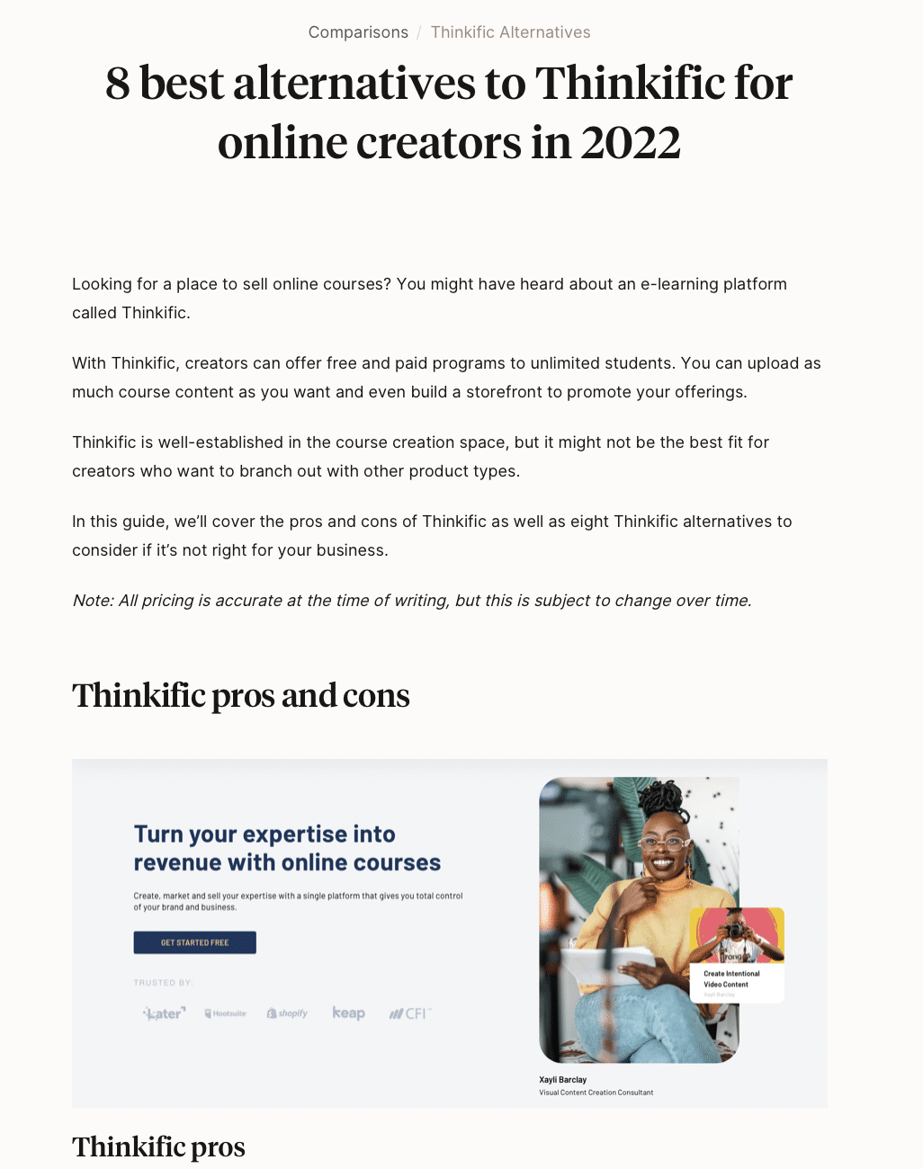 Thinkific comparison pages