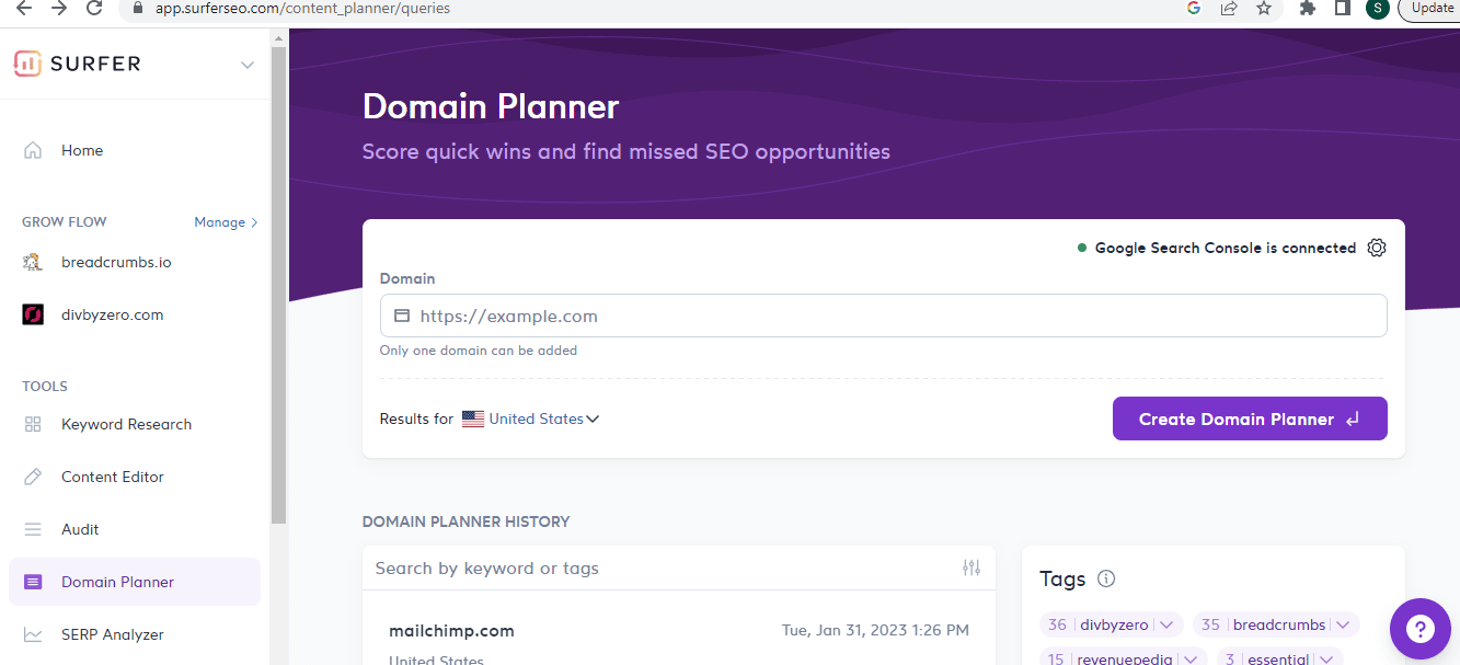 Surfer Domain Planner