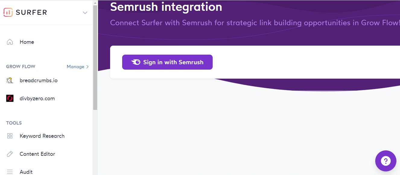 Connecting Semrush with Surfer