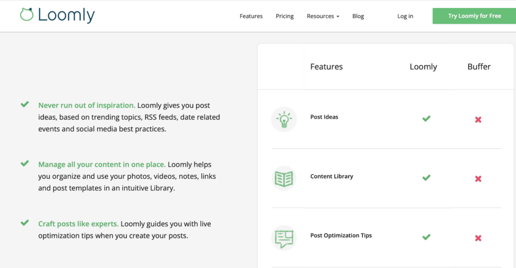 Loomly vs Buffer Features