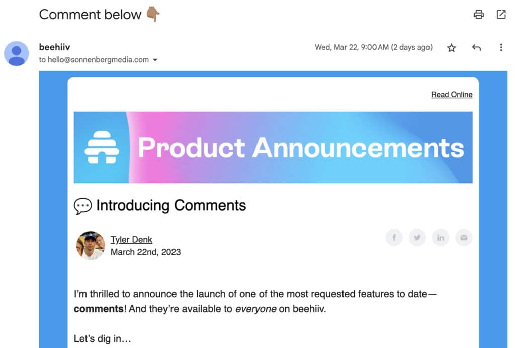 beehiiv product marketing email