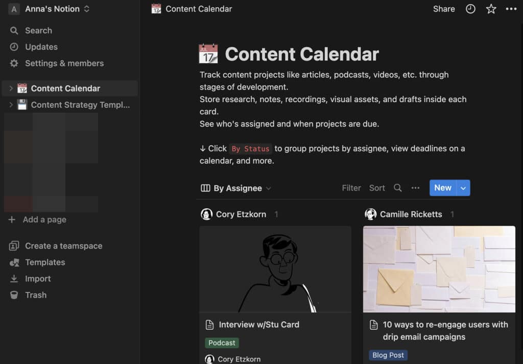 Content Calendar in Notion