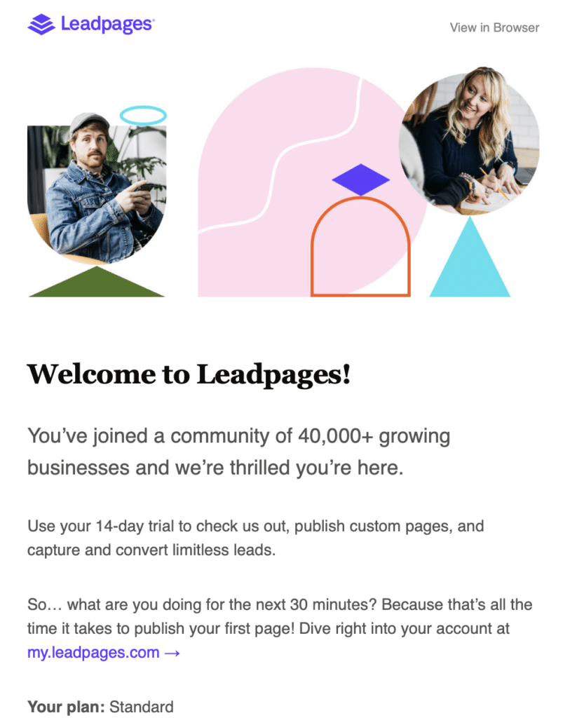 Welcome Email from Leadpages