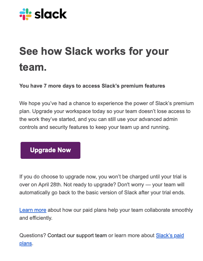 Slack End of Trial Email