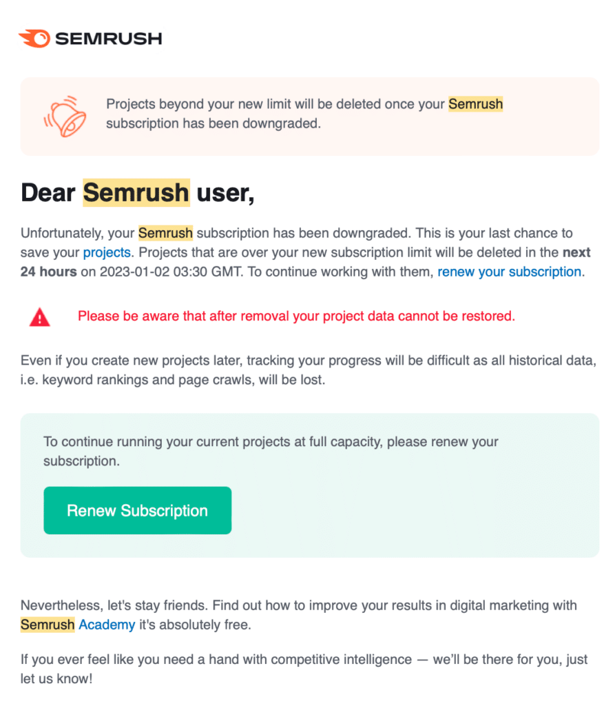 Semrush Billing Email