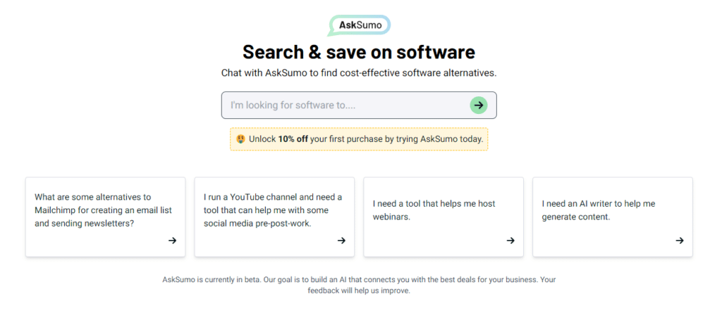 Appsumo use ChatGPT to help its users to find cost-effective software deals